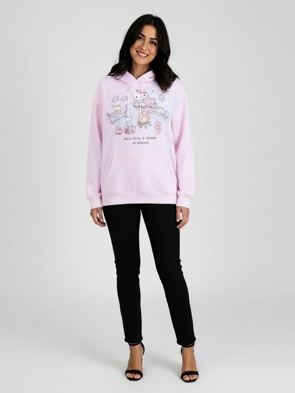 Sanrio Hello Kitty & Friends “Go Camping” Pink Pullover Hoodie – Women’s Medium